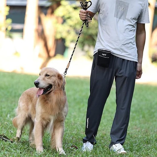 Un homme qui tient son chien en laisse pour chien noir et blanc.