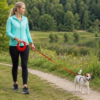Femme marche avec son chien en Longe pour Chien rouge