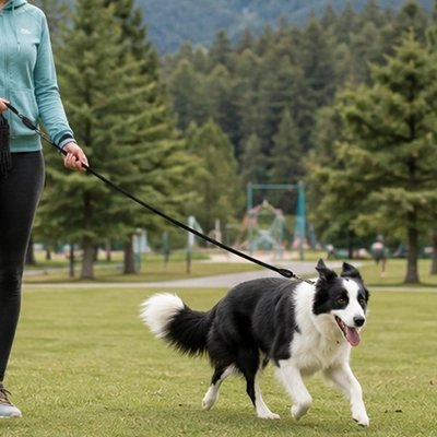 Une personne marche avec son chien en Longe pour Chien noire